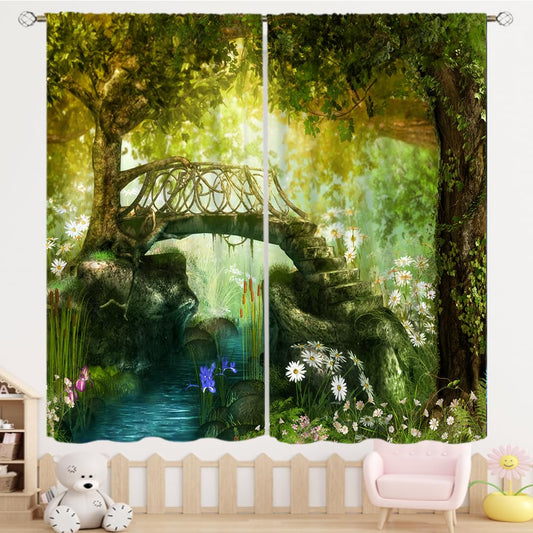 TYVGICZ Forest Curtains,Tree Cave Drapes Fantasy Nature Landscape Backdrop Rainforest Jungle Window Treatments for Bedroom Decor 42x45Inch 2Panels