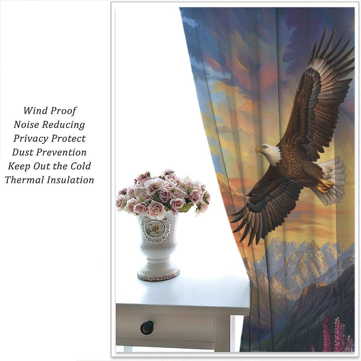 TOWINSFB Classic Mountain Garden Blackout Curtains, Nature Eagle Flower Landscape Home Decor Rod Pocket Window Drapes for Living Room Bedroom - 42" W x 63" L
