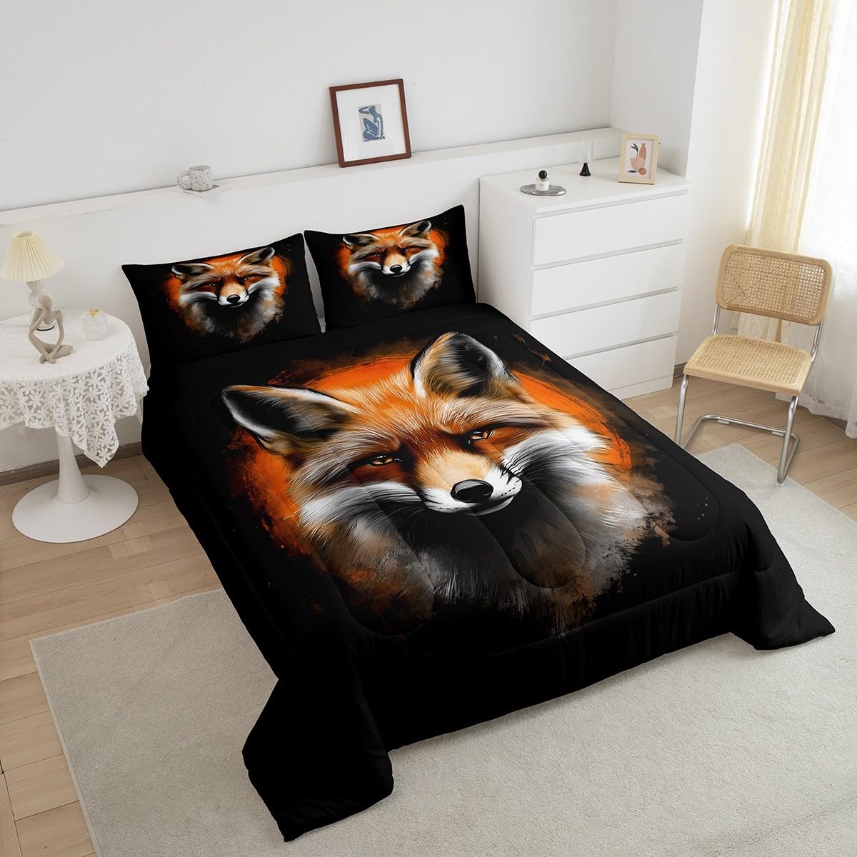 Feelyou Fox Comforter Set Twin Size Kids Cute Cartoon Fox Bedding Set for Boys Girls Teens Orange Animal Comforter Breathable Woodland Fox Duvet Set Nature Wildlife Quilt Set