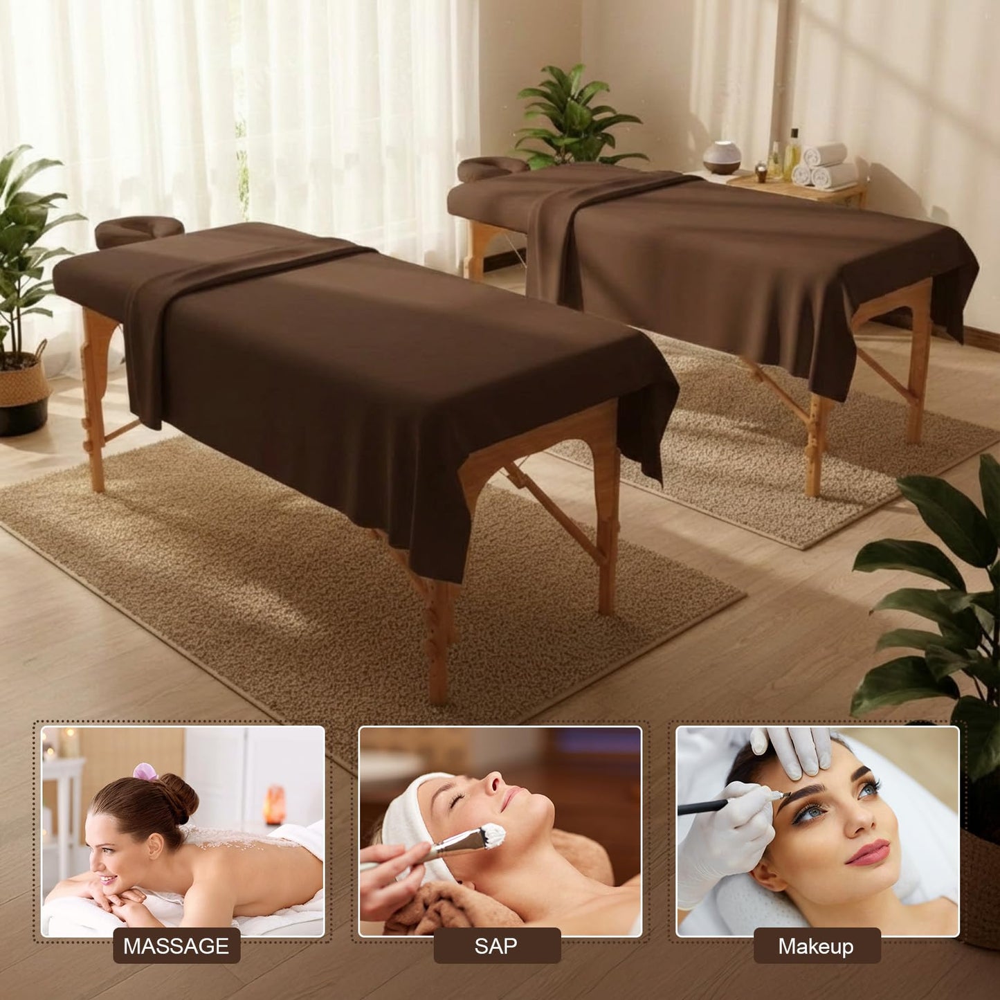 Oudain 4 Sets 3 Piece Soft Microfiber Massage Table Sheets Set Bulk Includes Massage Flat Sheet and Fitted Sheet and Face Rest Cover(Chocolate)