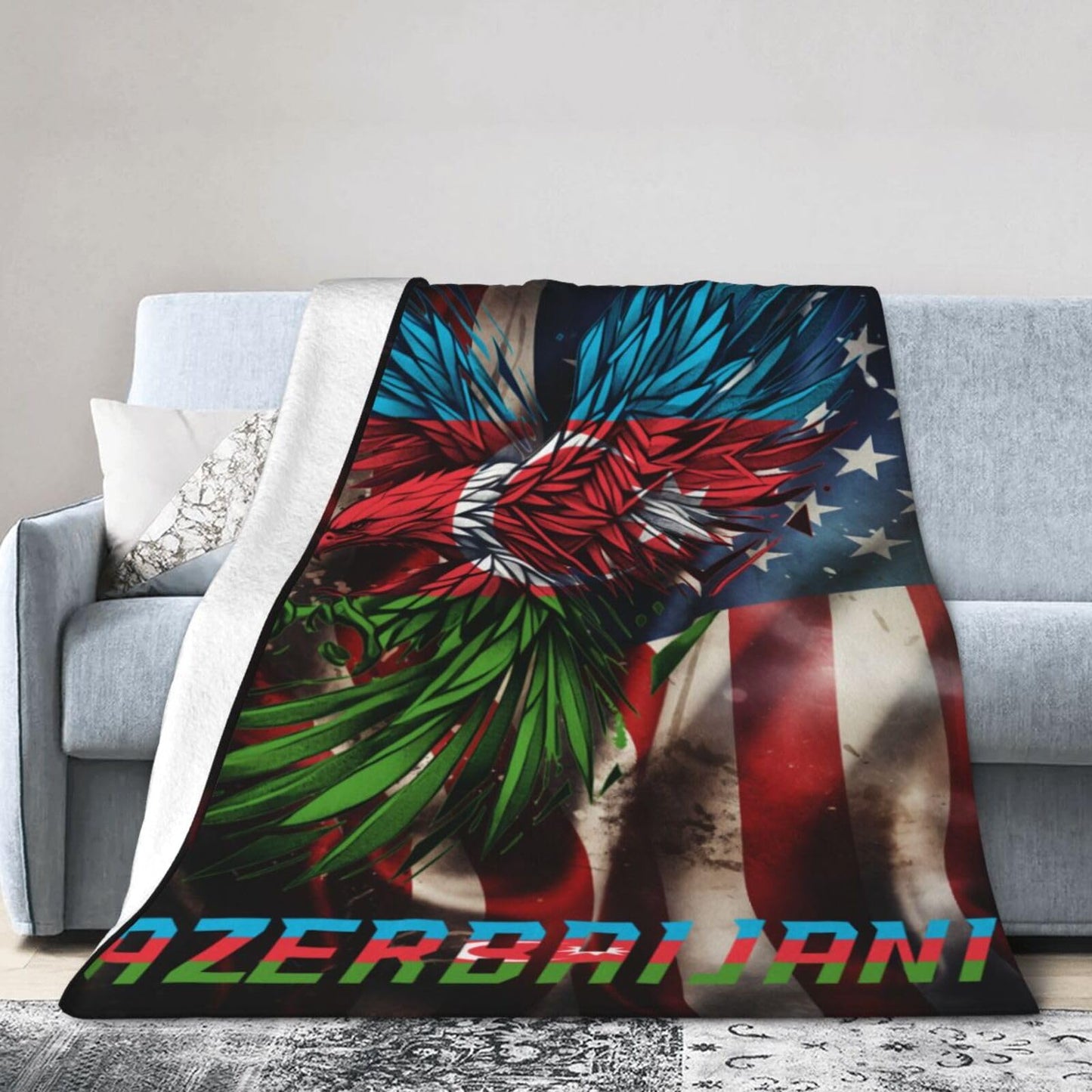 Azerbaijani Flag Throw Blanket Super Soft Anti-Pilling Flannel Lightweight Blanket Gifts for for Couch/Chair/Sofa/Bed/Dorm/Bedroom/Office/Home 80"X60"