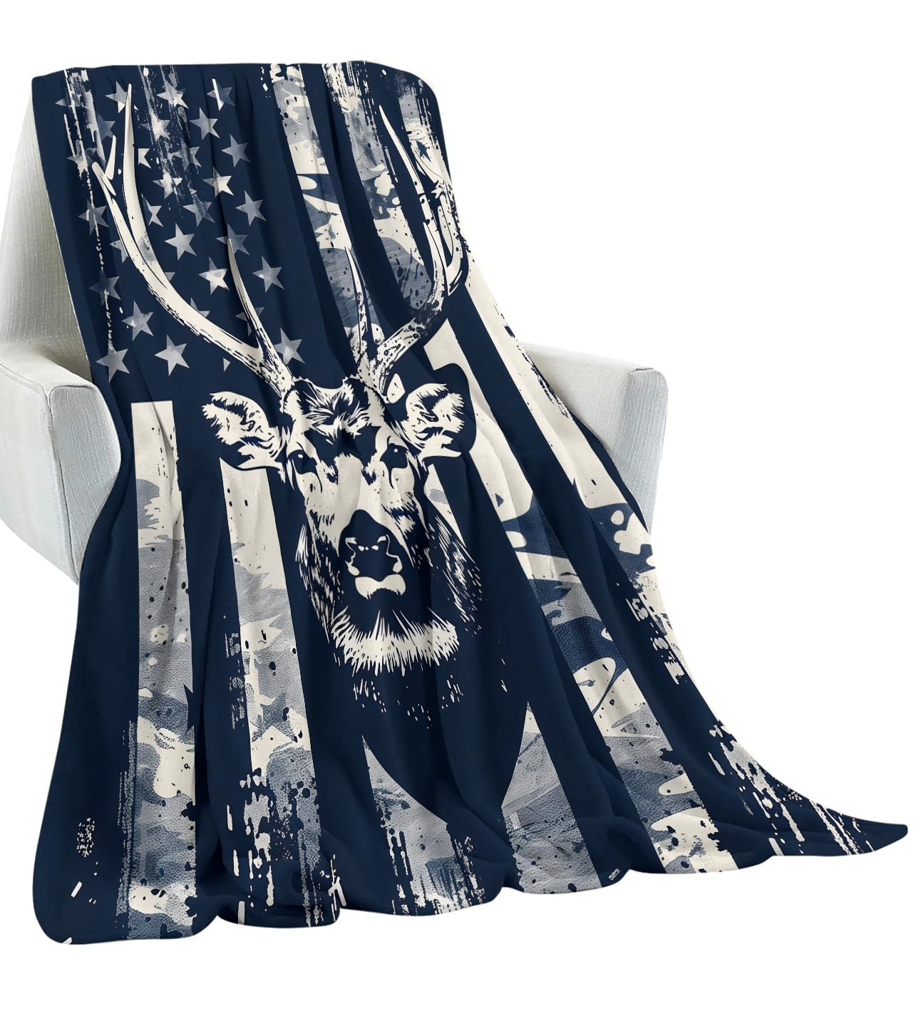 amepay Camo Deer Head Blanket Gifts for Hunters Adult Women Men,American Flag Throw Blankets,Soft Comfy Lightweight for Room Couch Bed Sofa Modern Rustic Decor,Patriotic Lover 60x50in