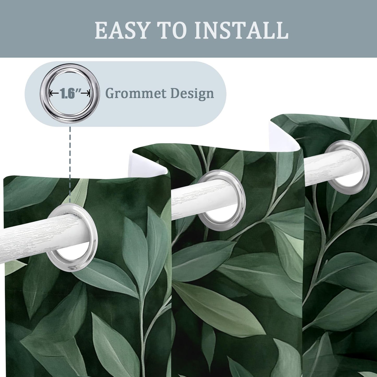 MOBEITI Leaf Curtains for Living Room - Green Leaf Curtain for Bedroom Living Room, Leaves Window Curtains, Botanical Home Decor Drapes 2 Panel Sets, Grommet Black Out Curtain 63 Inch Long