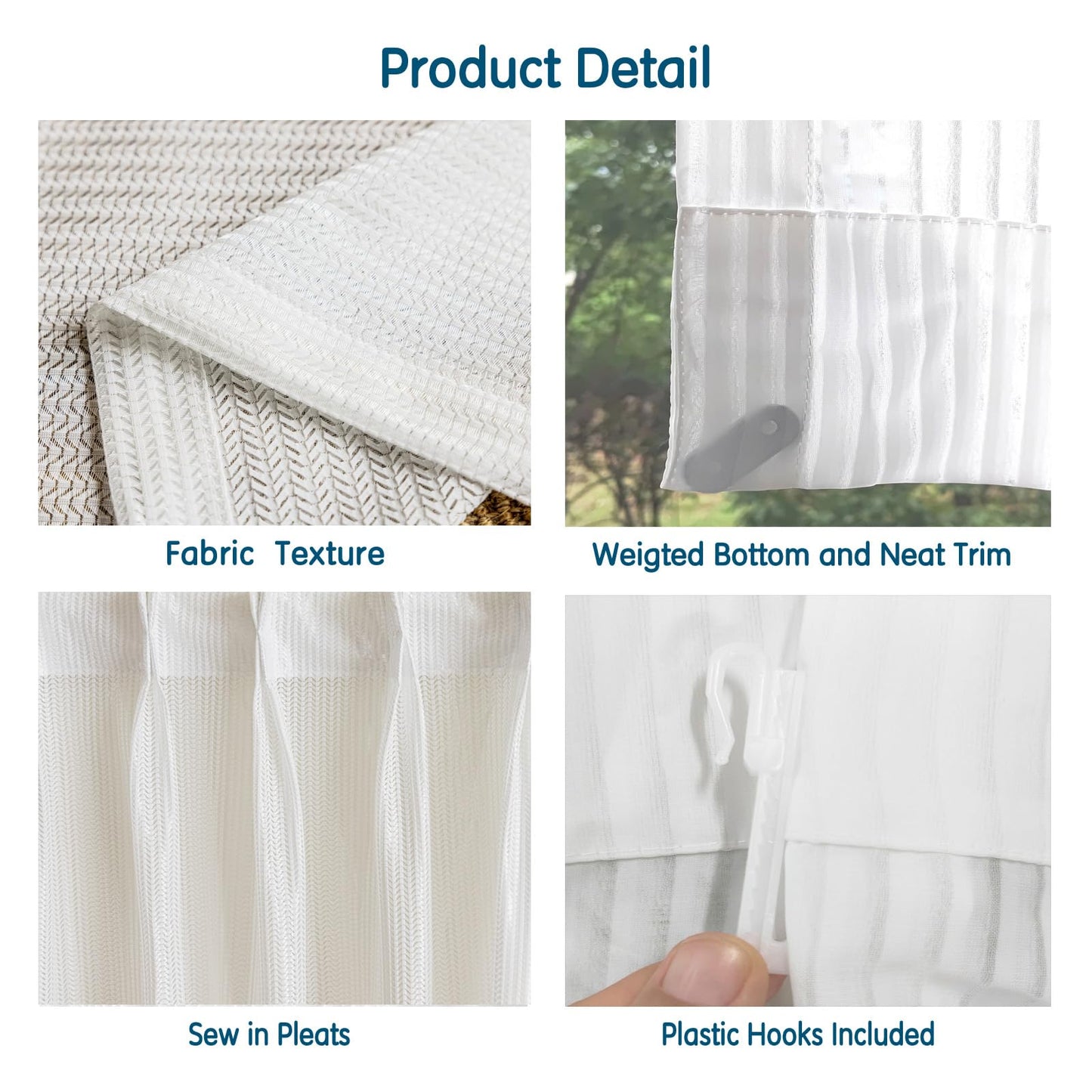 LETAU Off White Sheer Curtains 96 inches Long, Pinch Pleated Lace Little Waves Window Sheer Curtains Panels Drapery, 42" W x 96" L, 2 Panels