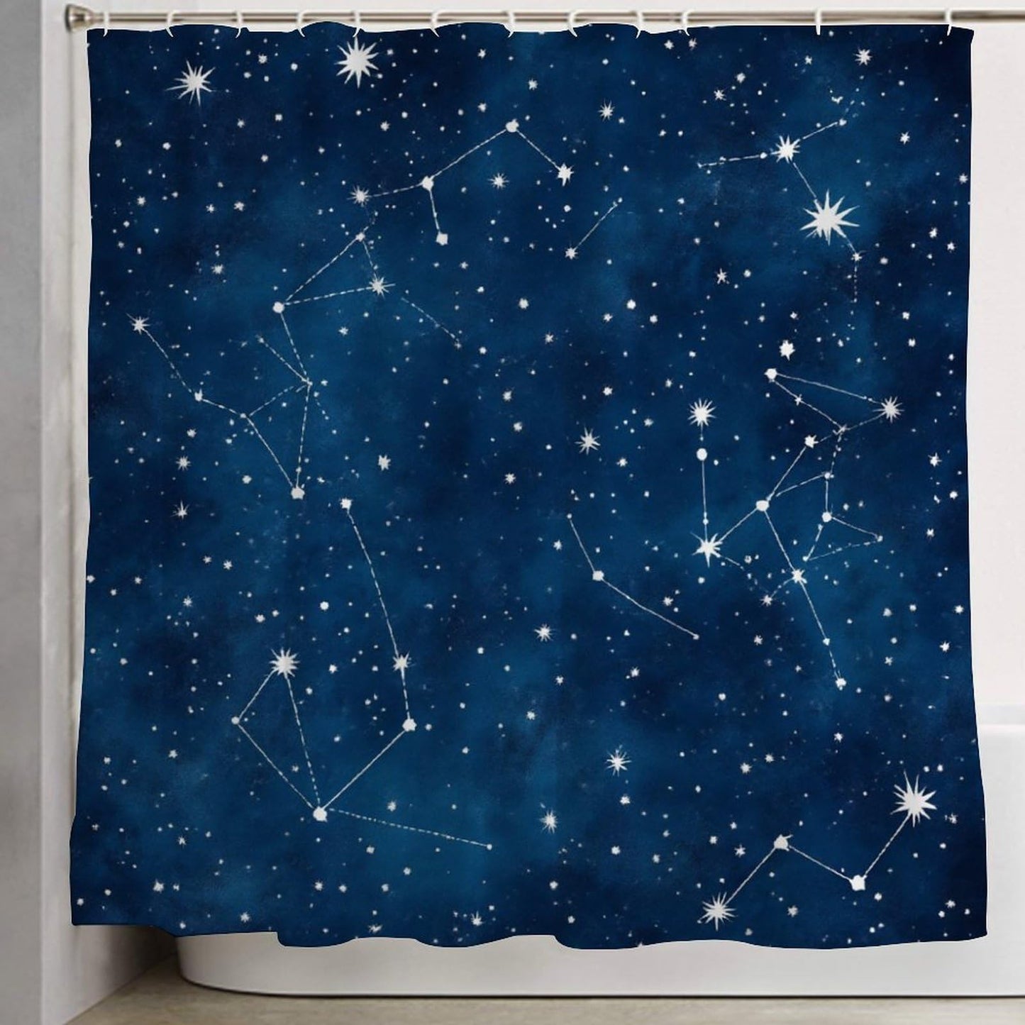 Meaudiwes Fashion Waterproof Shower Curtain Lightweight Hotel Quality Bathroom Decor with Hooks, 72"x 70" Constellation Galaxy Starry Night Stars Glow in The Dark Midnight