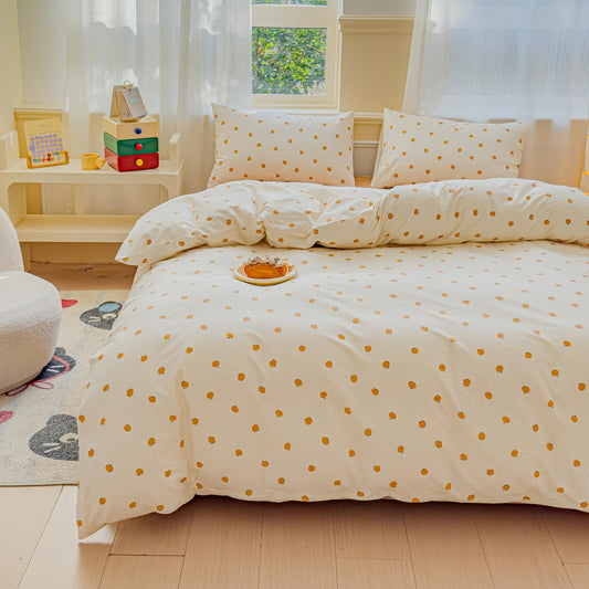 LIWHENHAO Duvet Cover Set Queen 100% Cotton Bedding Cute Small Orange Fruit Print on Cream White 1 Cute Kawaii Cottagecore Comforter Cover Full 2 Pillowcases for Kids Girls Boys Woman
