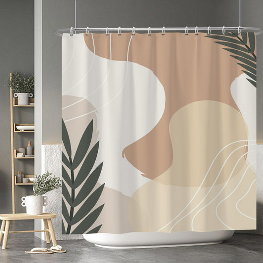 Baocicoo Beige Green Leaves Shower Curtain Sets Brown Cream Shower Curtains for Boho Bathroom Bathtub Decorations Durable Polyester Waterproof Curtain for Bathroom with Hooks 72x72 Inches