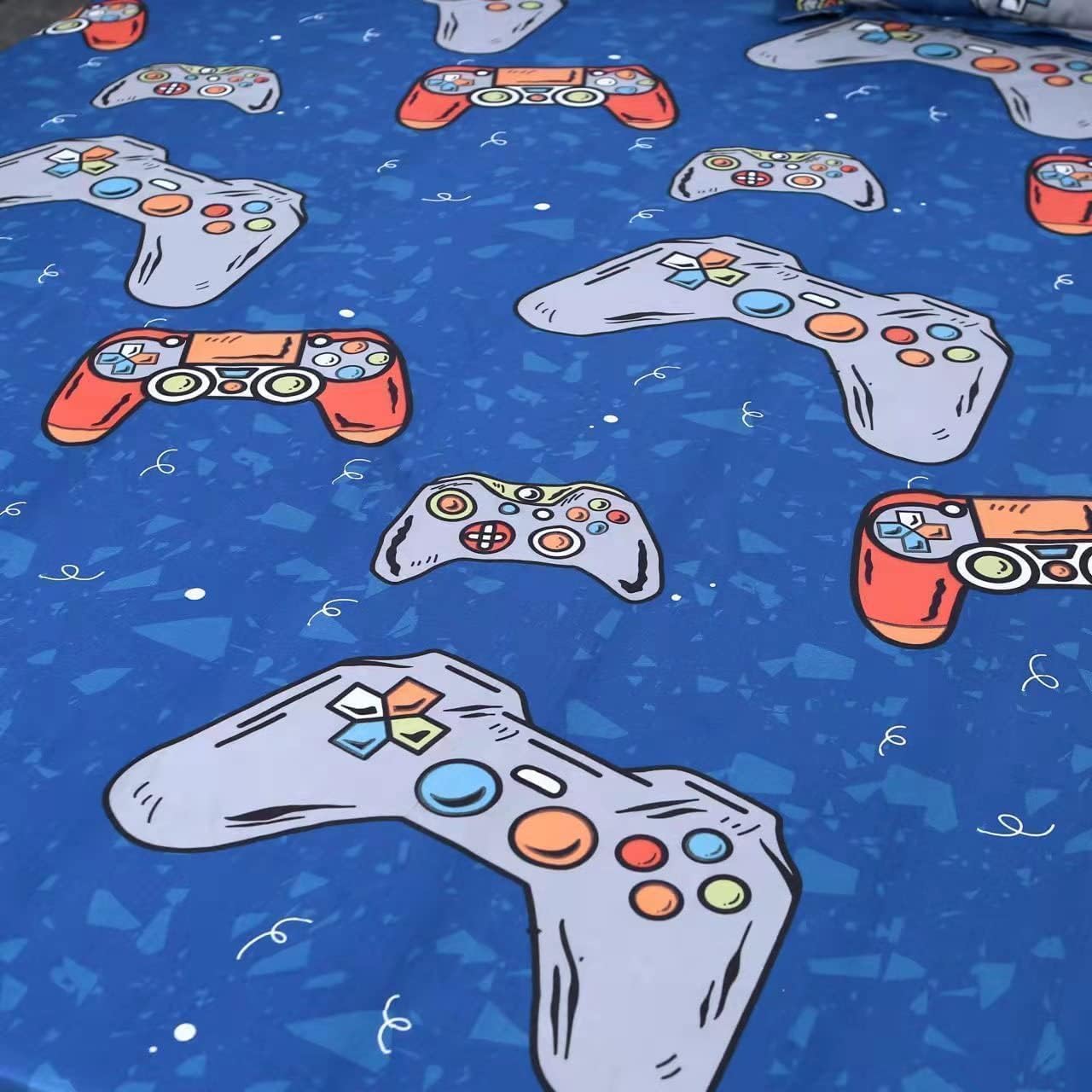 SDIII Blue Gamer Twin Fitted Sheet and 2 Pillowcases, Deep Pocket Soft Microfiber Gaming Bottom Sheet Twin for Kids Boys Girls Teens