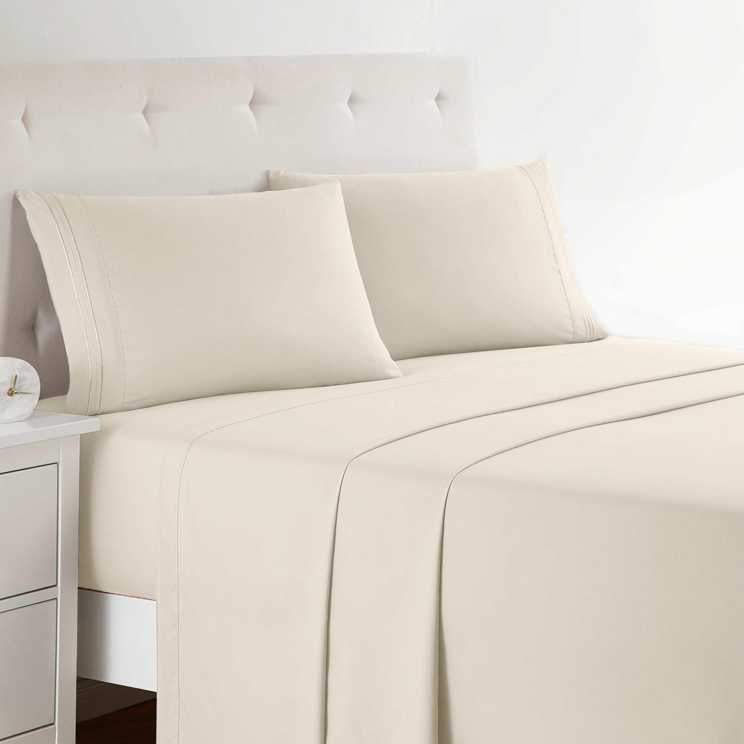 Clara Clark Bed Sheets, Premier 1800 Series 4 Piece Bed Sheet Set, Deep Pocket, Wrinkle, Fade, Stain Resistant, Luxury Soft Bedding Sheets & Pillowcases, King, Beige Cream