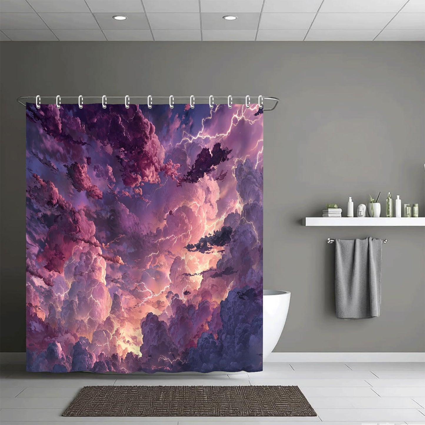 ZROLUW Purple Sky Shower Curtain Waterproof Soft Polyester Fabric 72" W x 72" L Cartoon Clouds Shower Curtains with Grommets Bathroom Accessories Decor