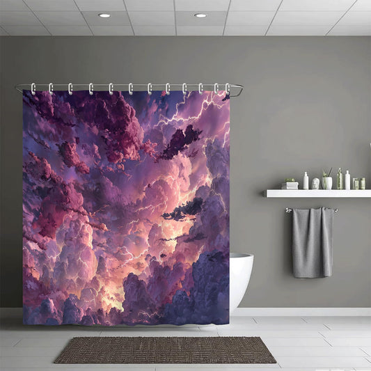 ZROLUW Purple Sky Shower Curtain Waterproof Soft Polyester Fabric 72" W x 72" L Cartoon Clouds Shower Curtains with Grommets Bathroom Accessories Decor