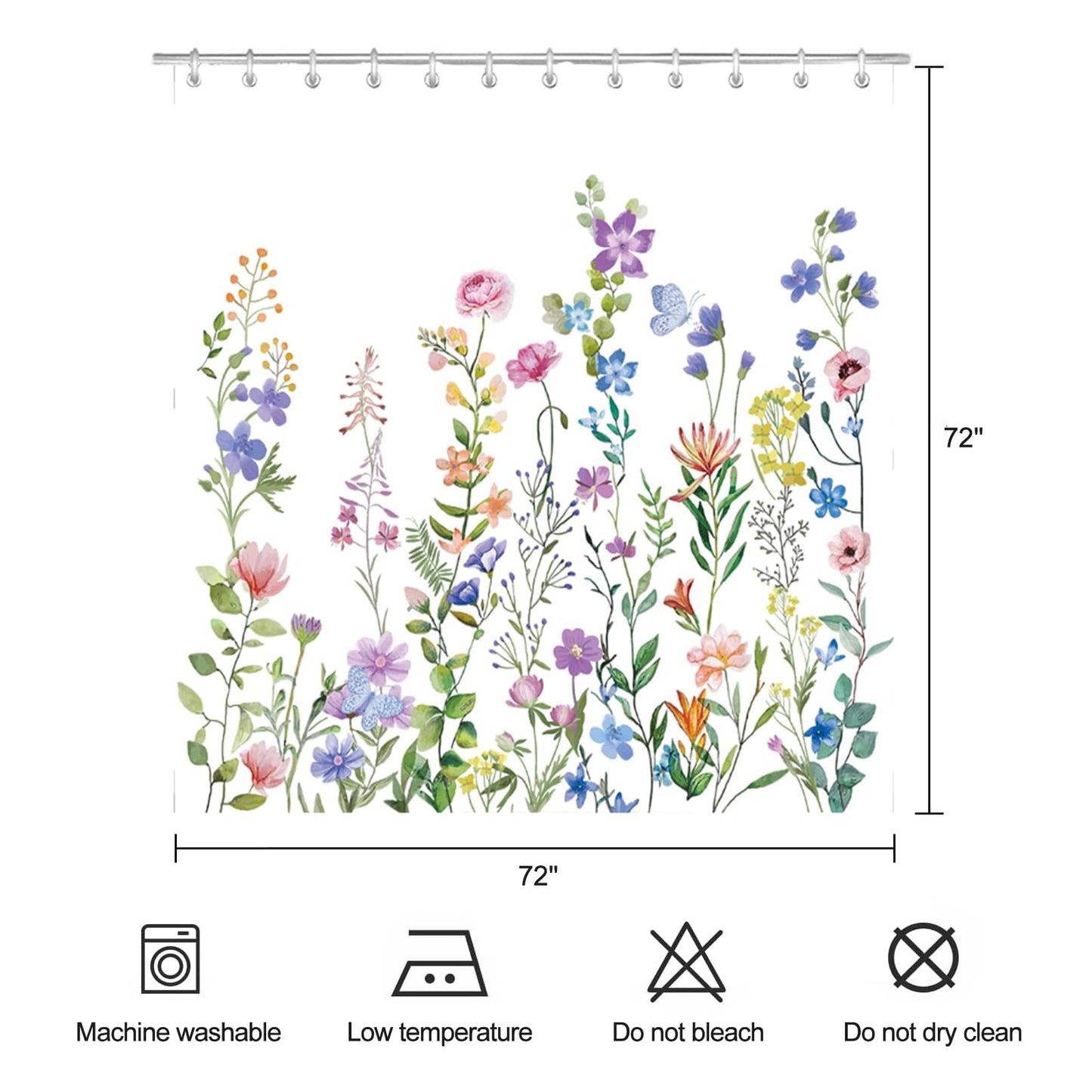 ZCHOMI Spring Floral Shower Curtain Wildflower Plant Shower Curtains for Bathroom Waterproof Polyester Fabric Bath Curtain 72 x 72 Inch with 12 Plastic Hooks