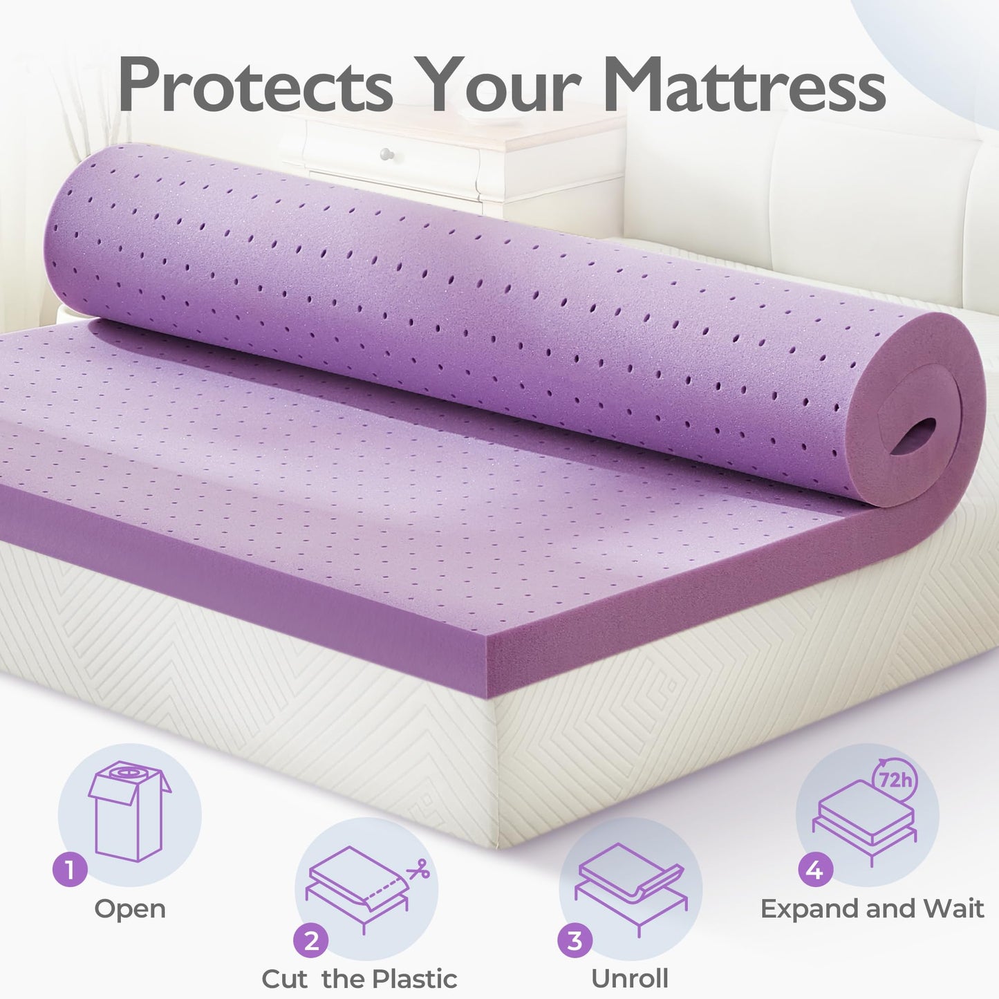 BDEUS 2 inch Mattress Topper, Cooling Gel Memory Foam Bed Topper for Pressure Relief and Back Pain, CertiPUR-US Certified, Dorm Essentials, Twin (Purple)