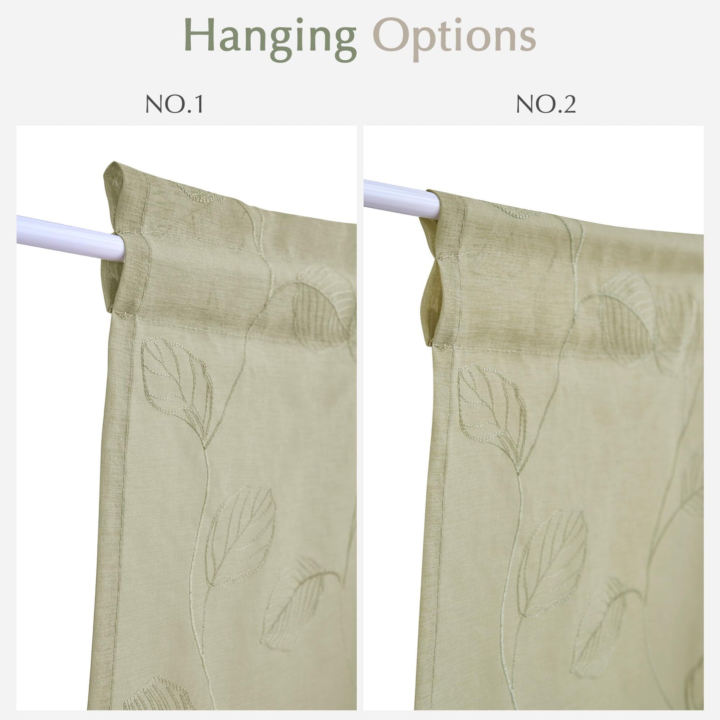 jinchan French Door Curtain Privacy Rustic Leaf Embroidered Semi Sheer Voile Front Curtain for Window Doorway Closet, Door Panel with Tieback Rod Pocket 1 Panel 55W x 40L Inch Sage Green