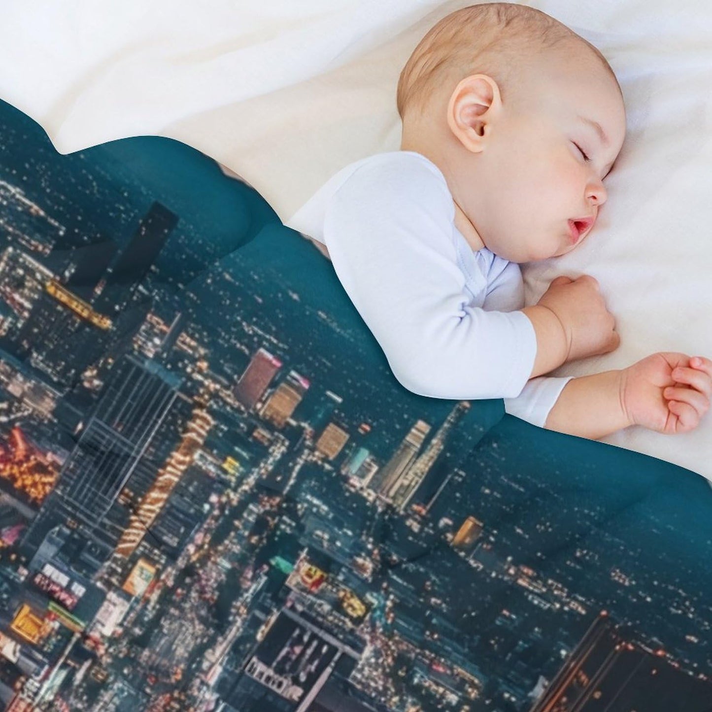 HDESDIS City Skyline Sunset Flannel Throw Blanket, Soft Cozy Warm Fleece Urban Scenic Night Landscape Blanket for Couch Sofa Bed, 50x60 Inch