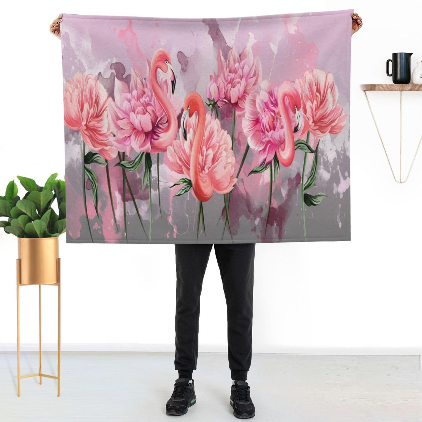 Jfniub Pink Cute Flamingo Modern Art Boho Blanket Throw Bedding Room Decor Flannel Blankets for Bedroom Living Rooms Warm All Season 50"X40"