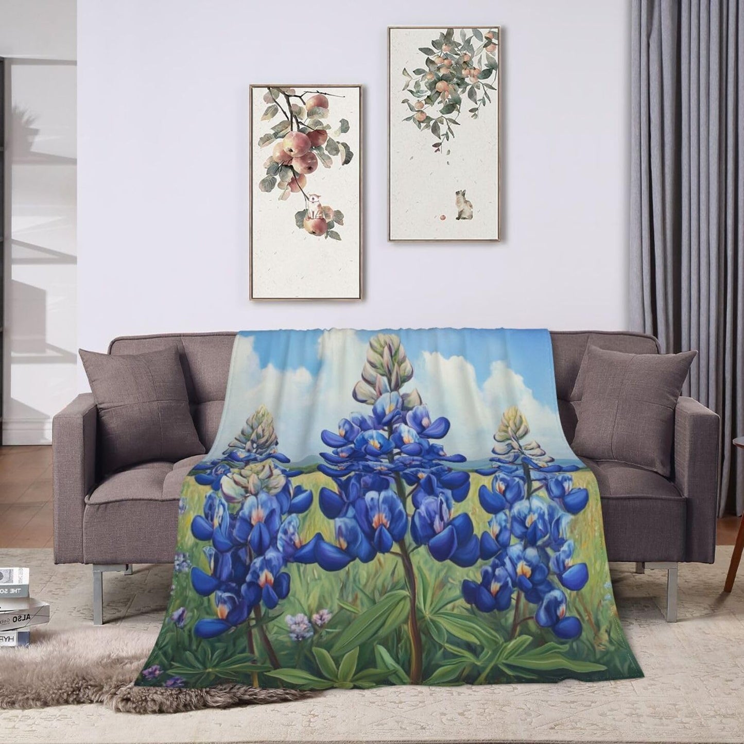 Qycazzw Bluebonnet Wildflower Blanket Gifts for Women Kids, Country Theme Flannel Blankets, Warm Cozy Soft Throw for Bedroom, Camping, Couch, Decor 50x60 in