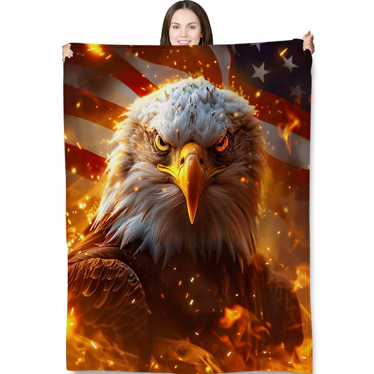 Patriotic Bald Eagle Throw Blanket for Adults Kids, 50x60 in, Eagle Theme Flannel Blankets for Bedroom, Couch, Travel, Home Decor, Fuzzy Soft Cozy Warm Gifts
