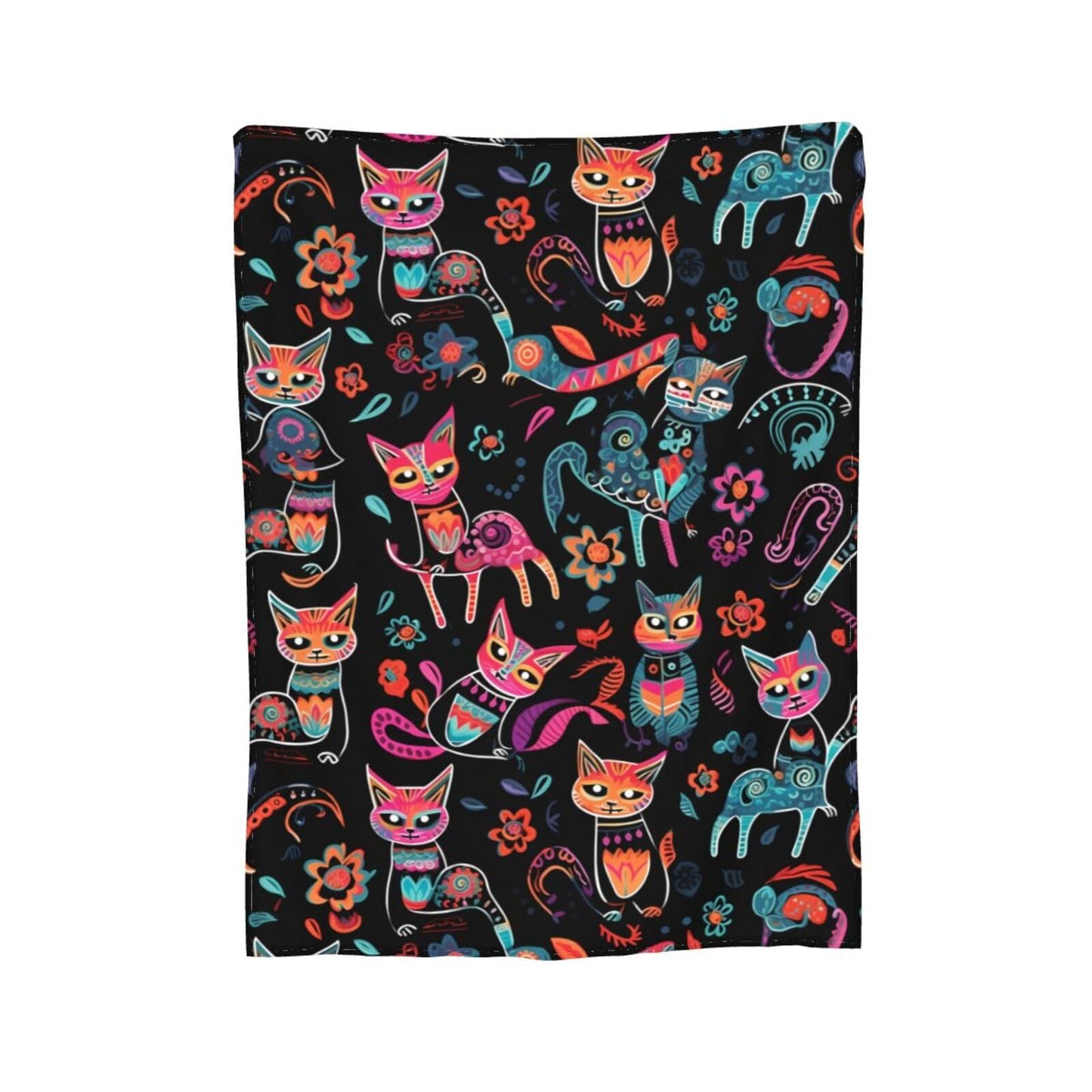 Ouqiuwa Dead Cats Floral Throw Blanket Sugar Skull Flowers Plush Microfiber Flannel Fleece Blanket 50"x40" for Bed Sofa Couch Camping Travel