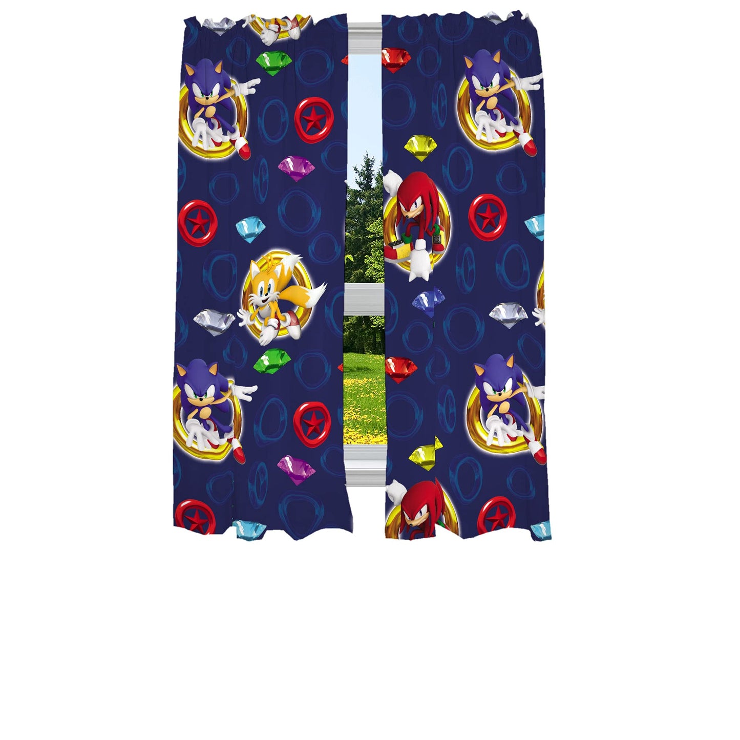 Sonic the Hedgehog Kids Window Curtains, 84 Inch Length 2-Panel Set, Semi Light Filtering Drapes for Bedroom & Playroom, (Officially Licensed Product) by Franco