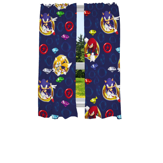 Sonic the Hedgehog Kids Window Curtains, 84 Inch Length 2-Panel Set, Semi Light Filtering Drapes for Bedroom & Playroom, (Officially Licensed Product) by Franco