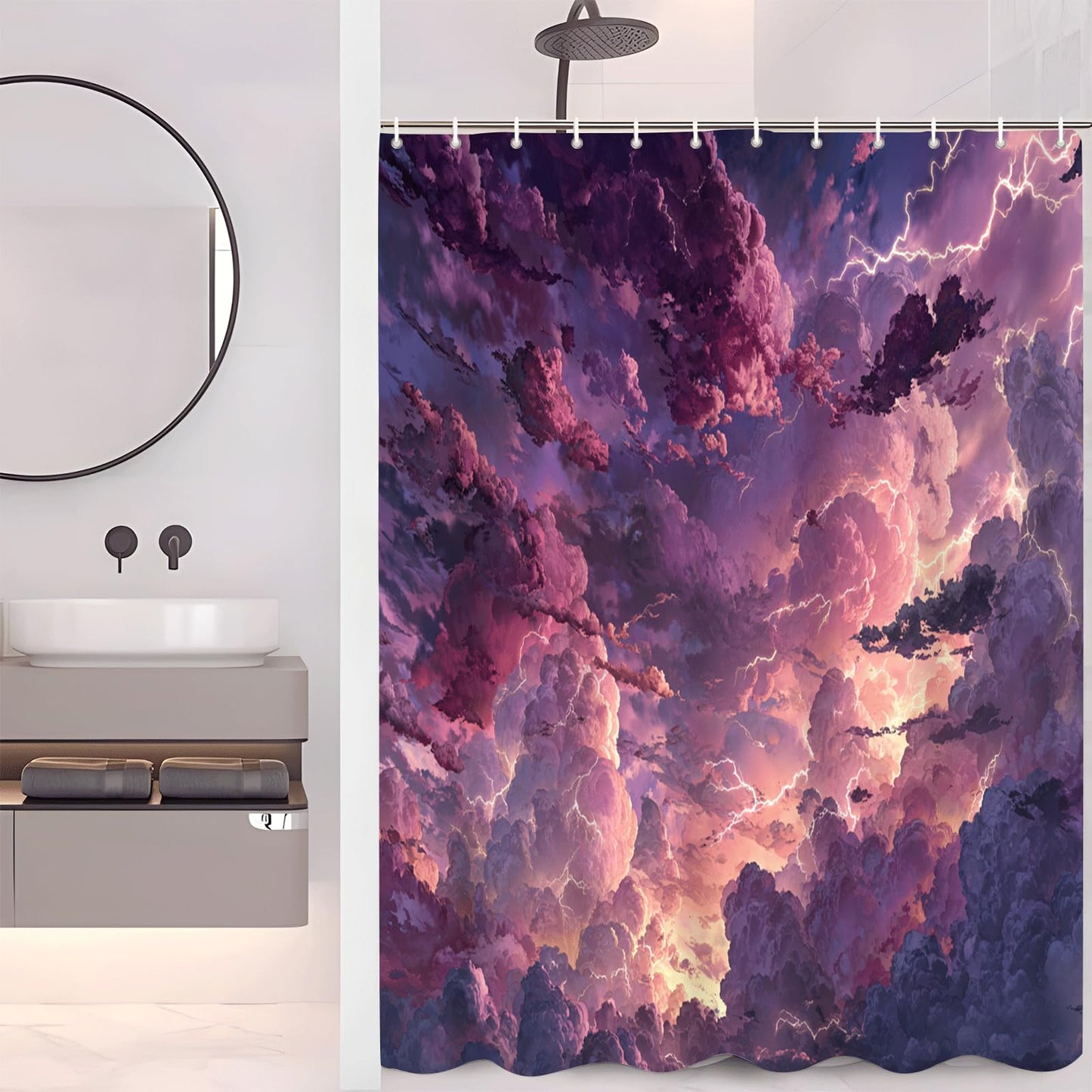 ZROLUW Purple Sky Shower Curtain Waterproof Soft Polyester Fabric 72" W x 72" L Cartoon Clouds Shower Curtains with Grommets Bathroom Accessories Decor