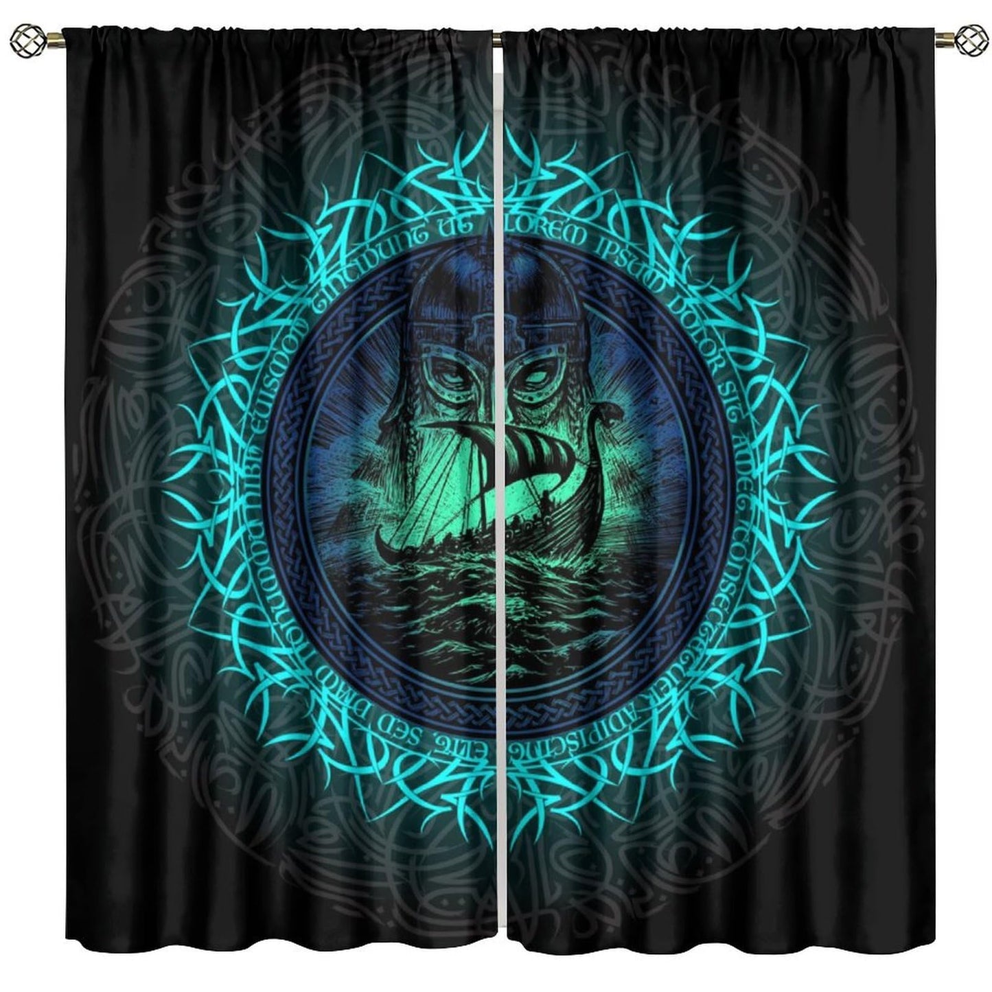 Norse Viking Theme Curtains, Abstract Ancient Vikings Pirate Boat Mystical Nautical Symbol Rod Pocket Window Drapes, for Bedroom Living Room 42" W X 45" L (Decorative)