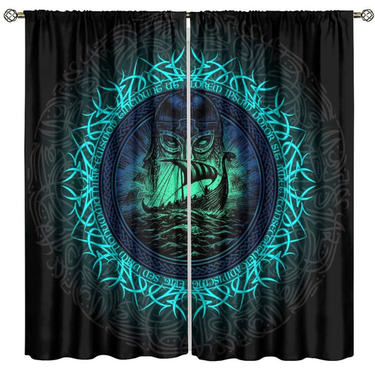 Norse Viking Theme Curtains, Abstract Ancient Vikings Pirate Boat Mystical Nautical Symbol Rod Pocket Window Drapes, for Bedroom Living Room 42" W X 45" L (Decorative)