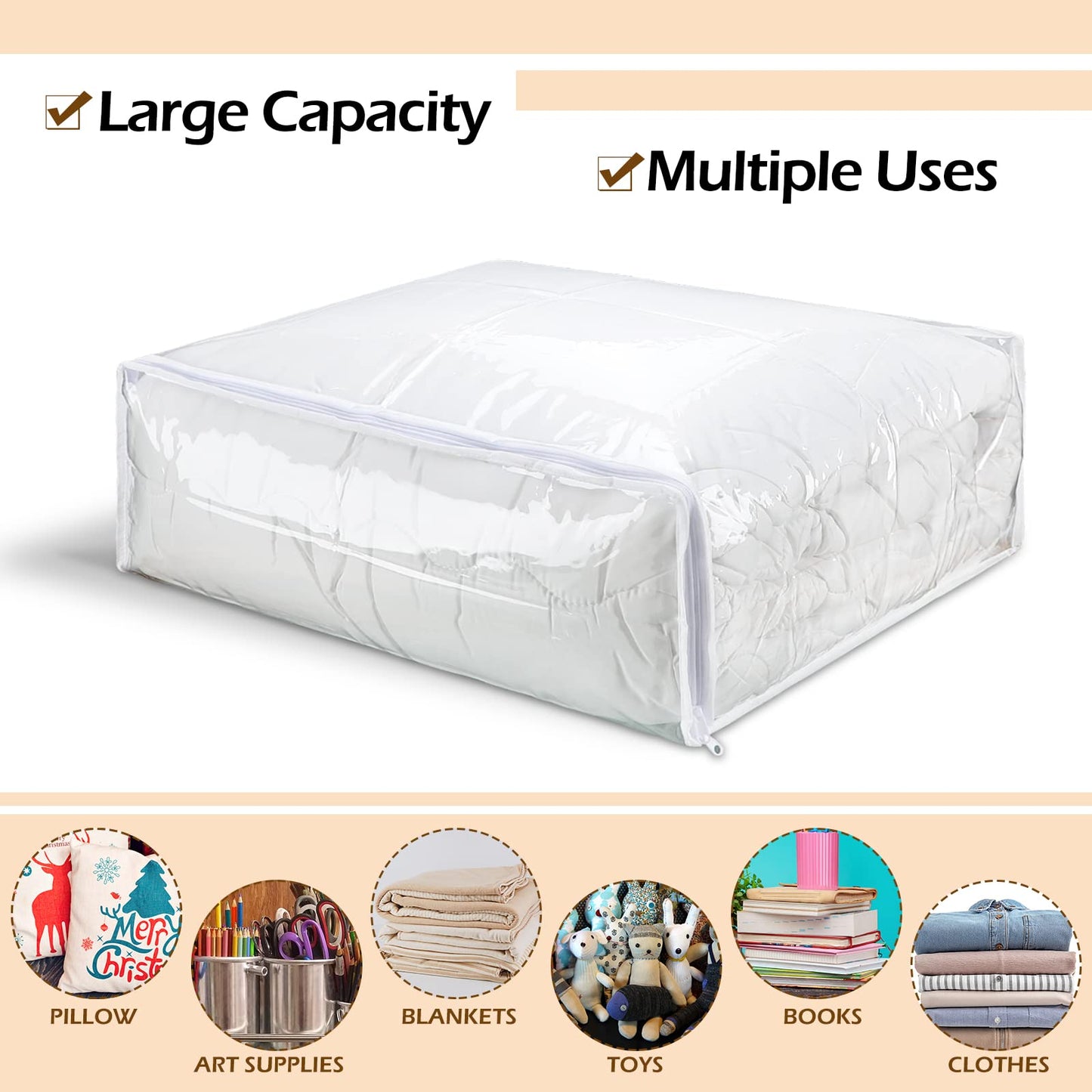 6 Packs Clear Zippered Storage Bags Sweater Moth Bags Vinyl Plastic Storage for Blankets Clothes Bed Sheet Organizer with Zipper for Closet Linen Sweater Clothes Comforters Pillow(24 x 20 x 10 Inch)
