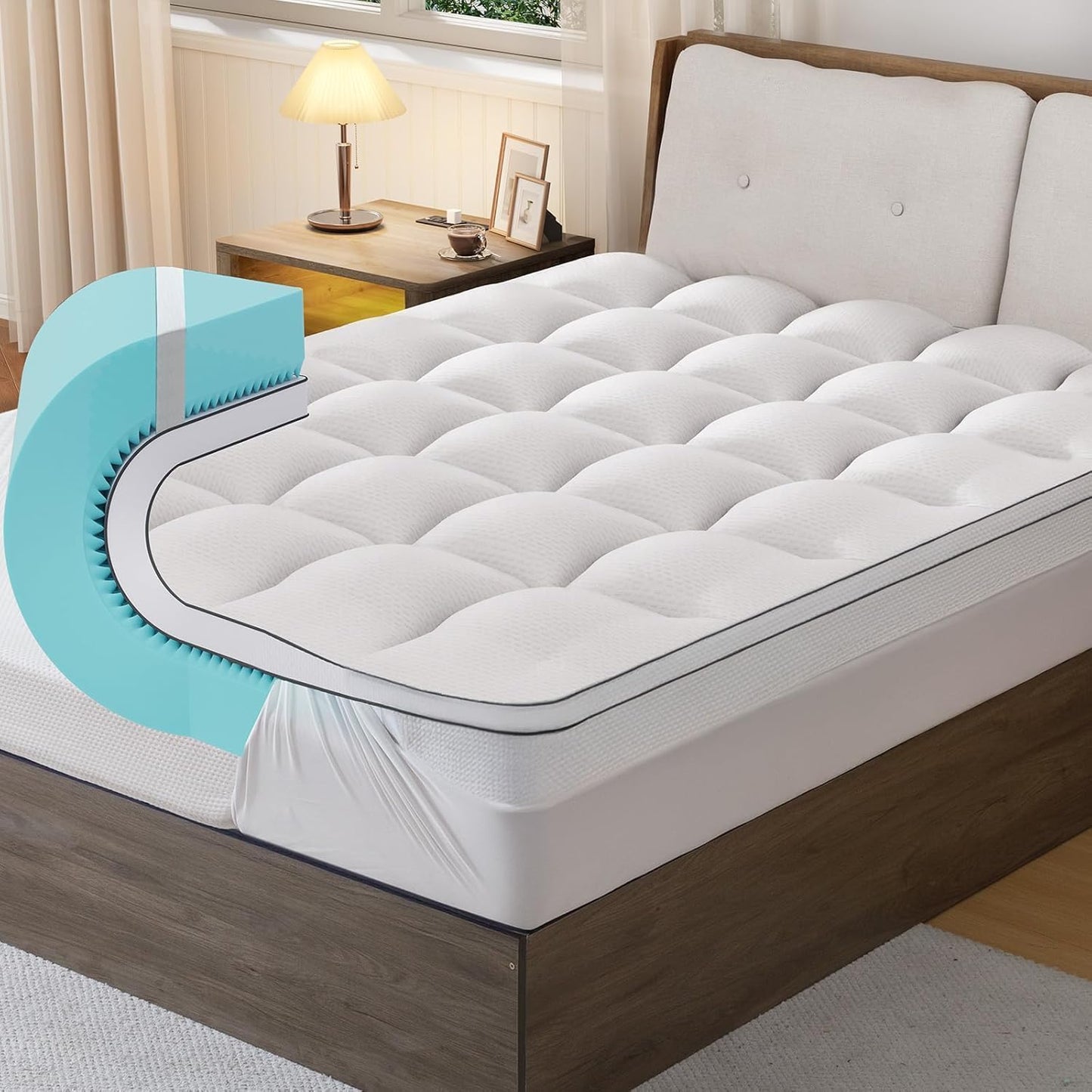 GEMBED Firm Memory Foam Mattress Topper Queen Size - Dual Layer 3 Inch Cooling Gel Memory Pad and 1 Inch Pillow Top Mattress Cover for Back Pain - 60" x 80" x 4"