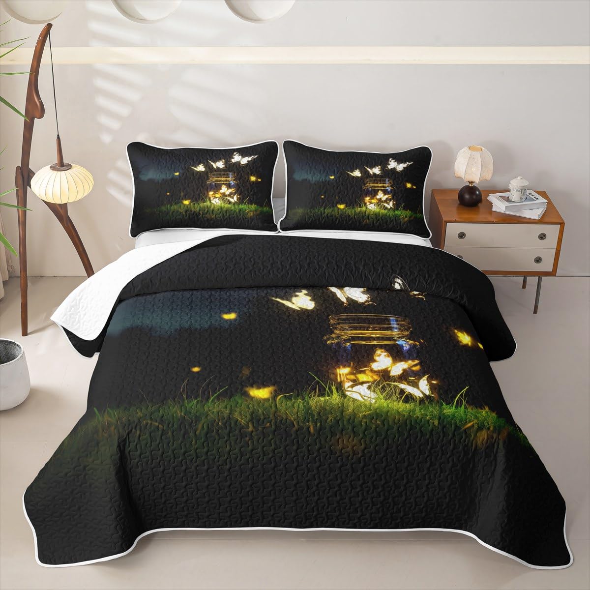Erosebridal Butterfly Quilt Set Twin Wild Animals Quilt Girls Women Night View Bedding Coverlet with 1 Pillowcase Retro Vintage Romantic Style Bedspread