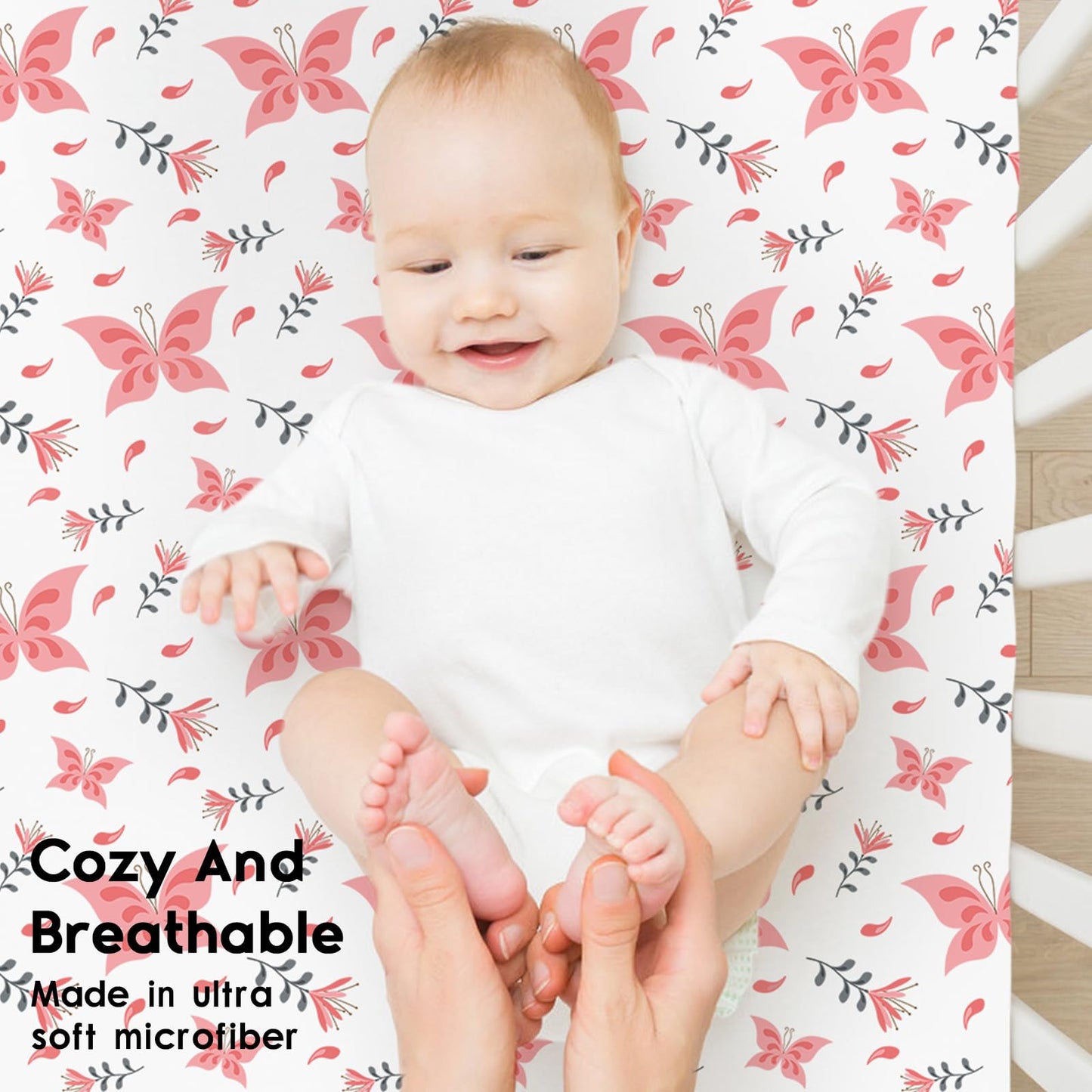 Yoofoss Baby Crib Sheets for Boys Girls, Fitted Crib Sheet 2 Pack for Standard Crib and Toddler Mattress, Super Soft Microfiber Baby Sheet 28x52x8in Pink + Butterflies