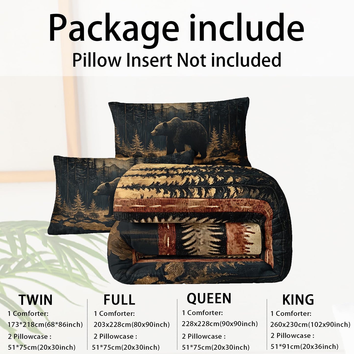 lneffble Black Bear Comforter Set Twin Size for Kids Boys,Rustic Comforter Set,Cabin Woodland Forest Animals Hunting Bedding Set,Soft Microfiber Wildlife Quilt Set