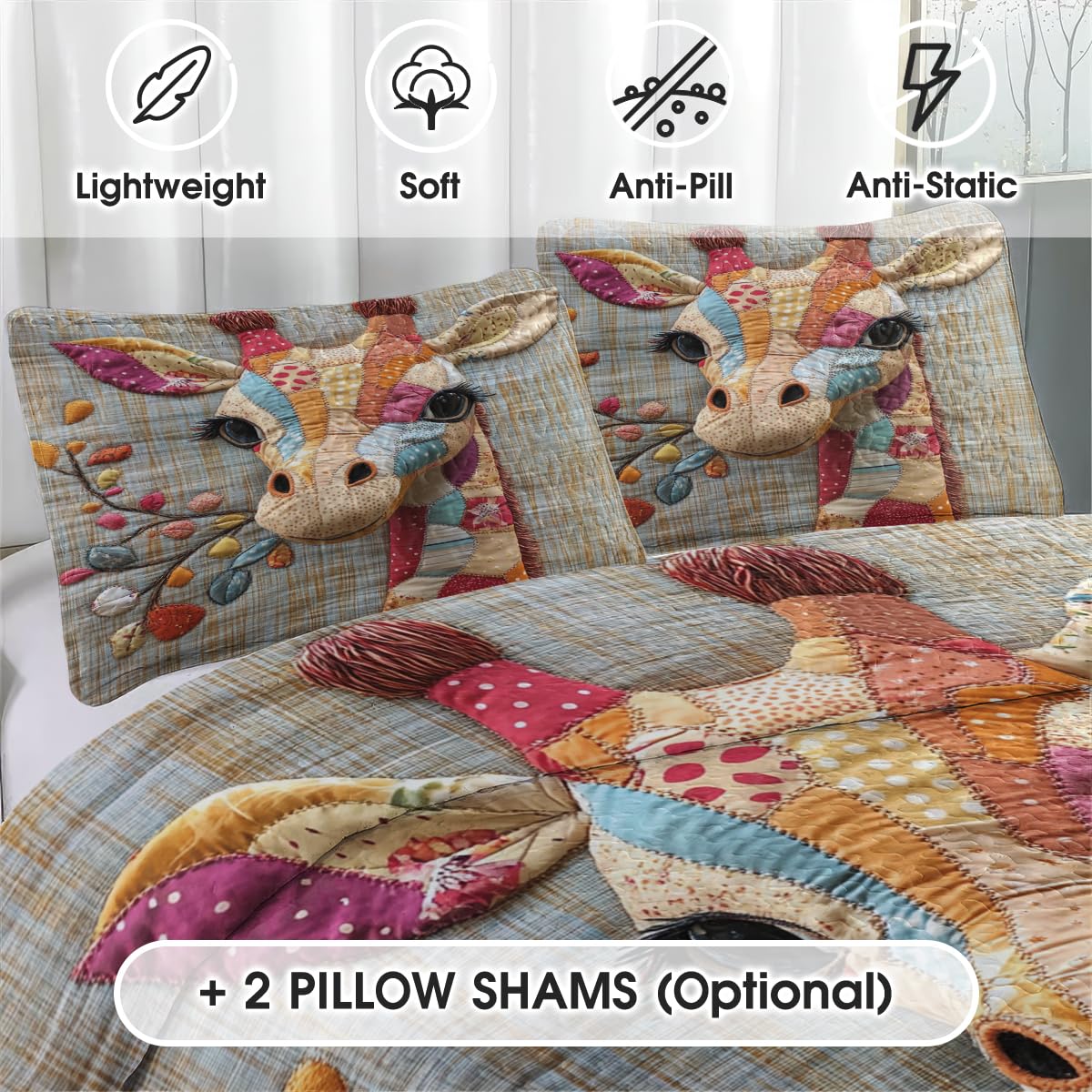 LUSHIS Patchwork Quilt Set, Patchwork Throw Bedspread Bed Sets - Animals Coverlet Sets All Season Soft Microfiber Lightweight Bedding Set (Giraffe)