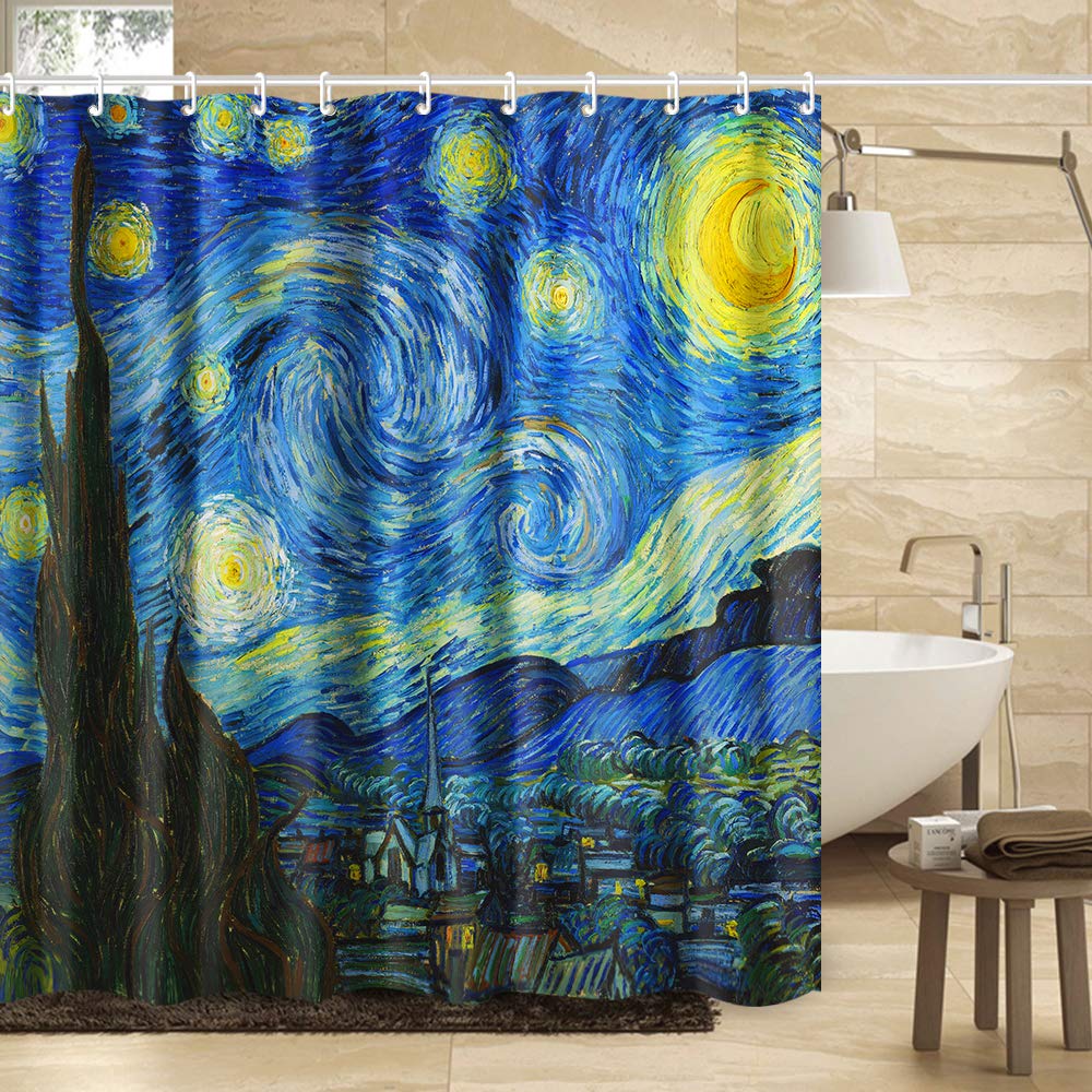 INVIN ART Bathroom Shower Curtain Set with Hooks,The Starry Night by Van Gogh,Home Art Paintings Pictures for Bathroom