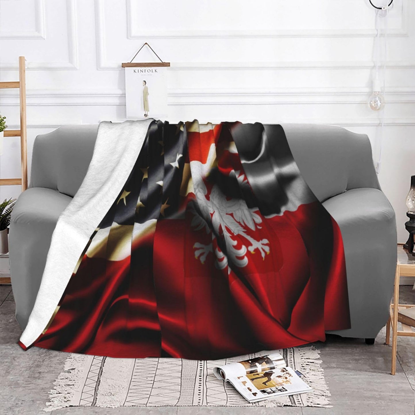 America Flag Poland Flag Throw Blankets Vintage for Bed & Couch Warm Winter Style - Lightweight Cozy Blanket for All Seasons
