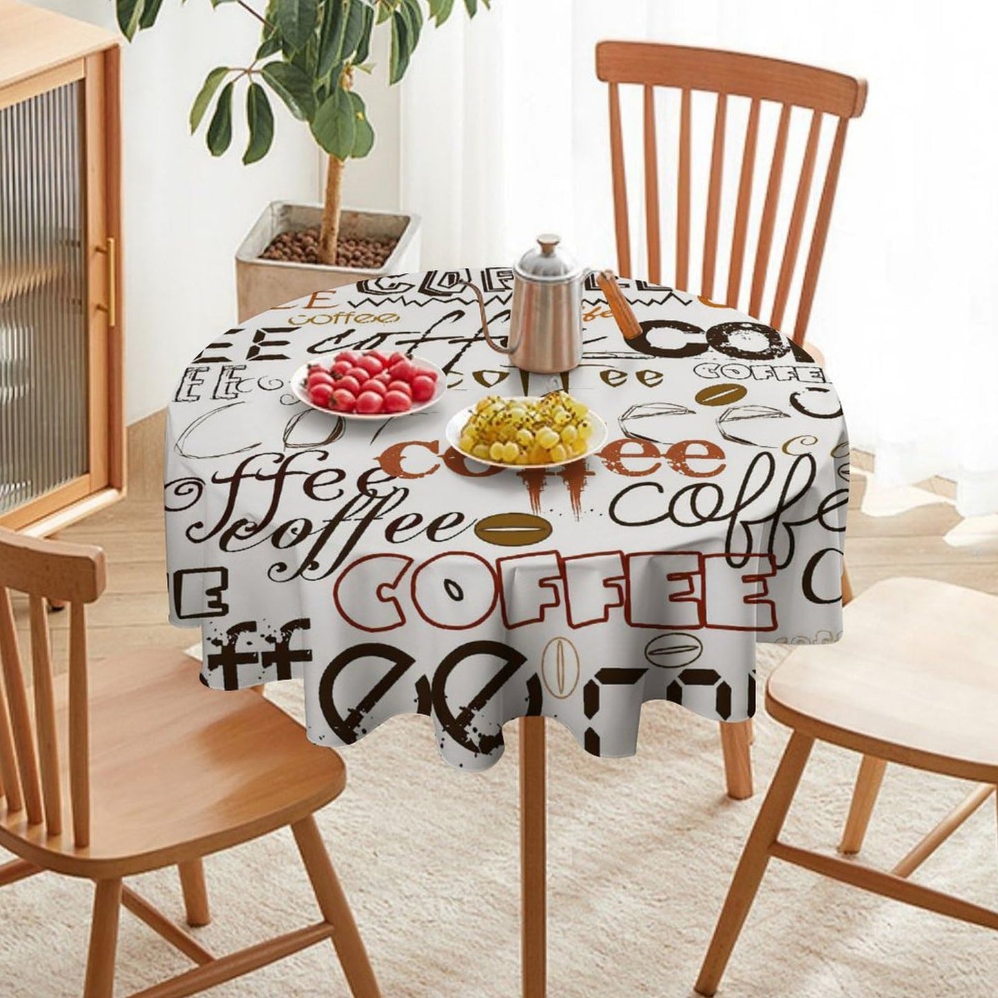 GoDazzling Coffee Kitchen Round Tablecloth, Coffee Theme Farmhouse Cafe Modern Tablecloth for Home Party Dining Room Kitchen Decor 36Inch(90cm)