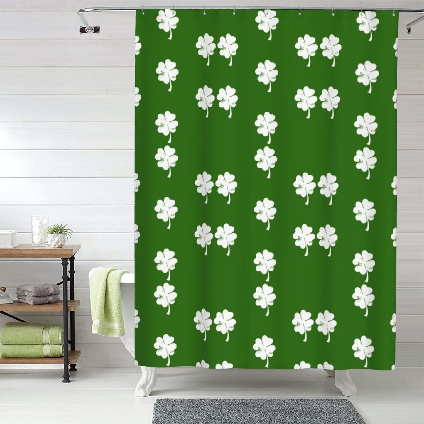 noasqll Lucky Irish Four Leaf Clover Shamrock Shower Curtain 60 X 72 Inch Waterproof Shower Curtain Set Bathroom Curtain Decor with 12 Hooks