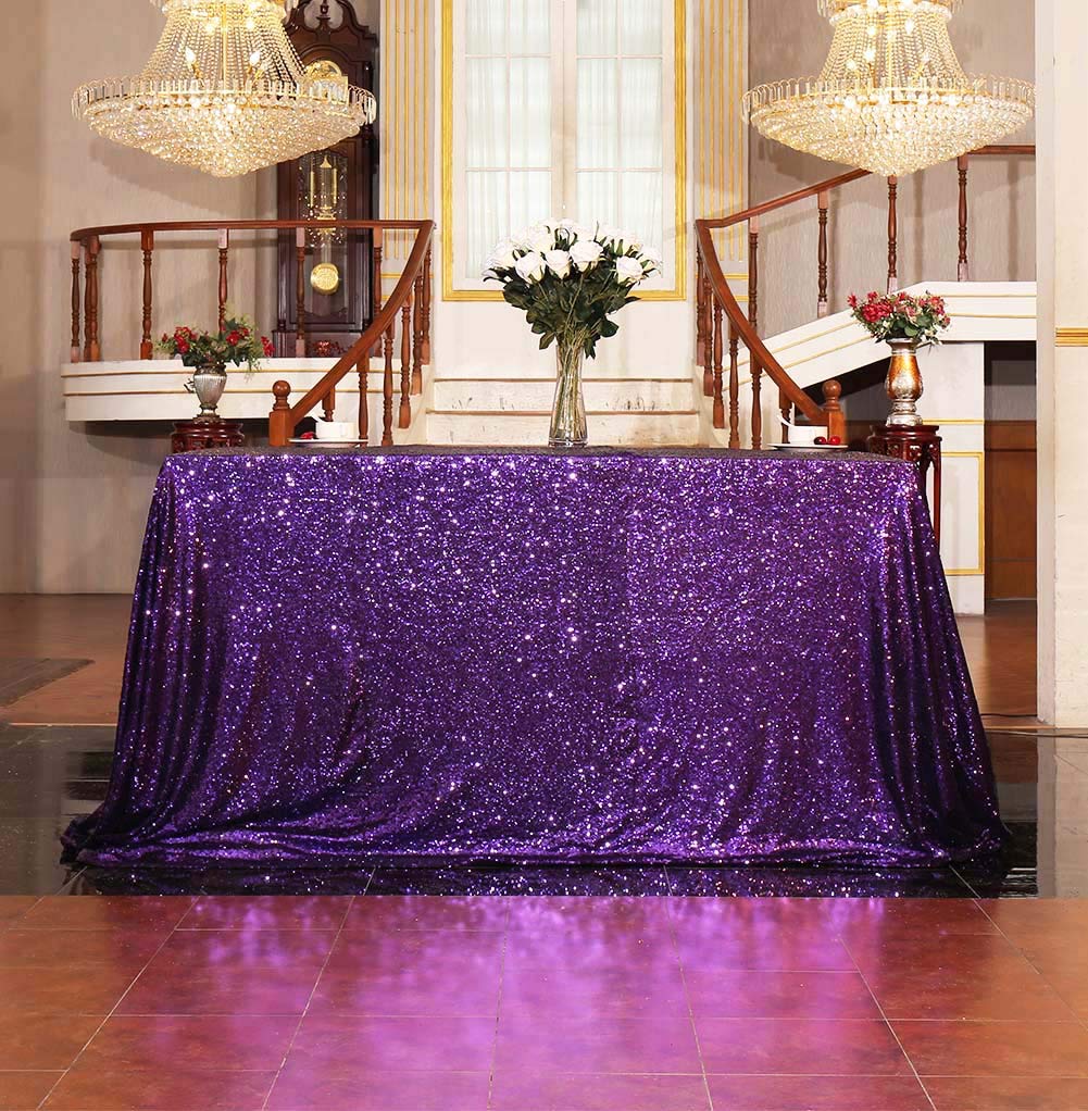 SquarePie Sequin Tablecloth 60 x 120 Inch Purple Sparkly Table Cloth for Halloween Wedding Party