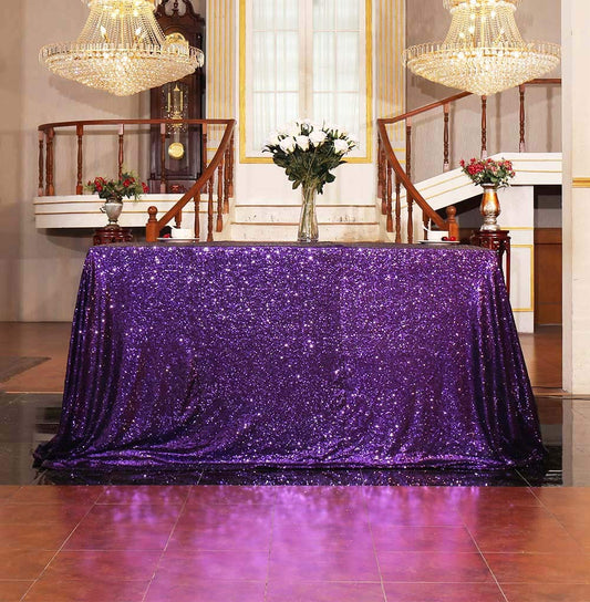 SquarePie Sequin Tablecloth 60 x 120 Inch Purple Sparkly Table Cloth for Halloween Wedding Party