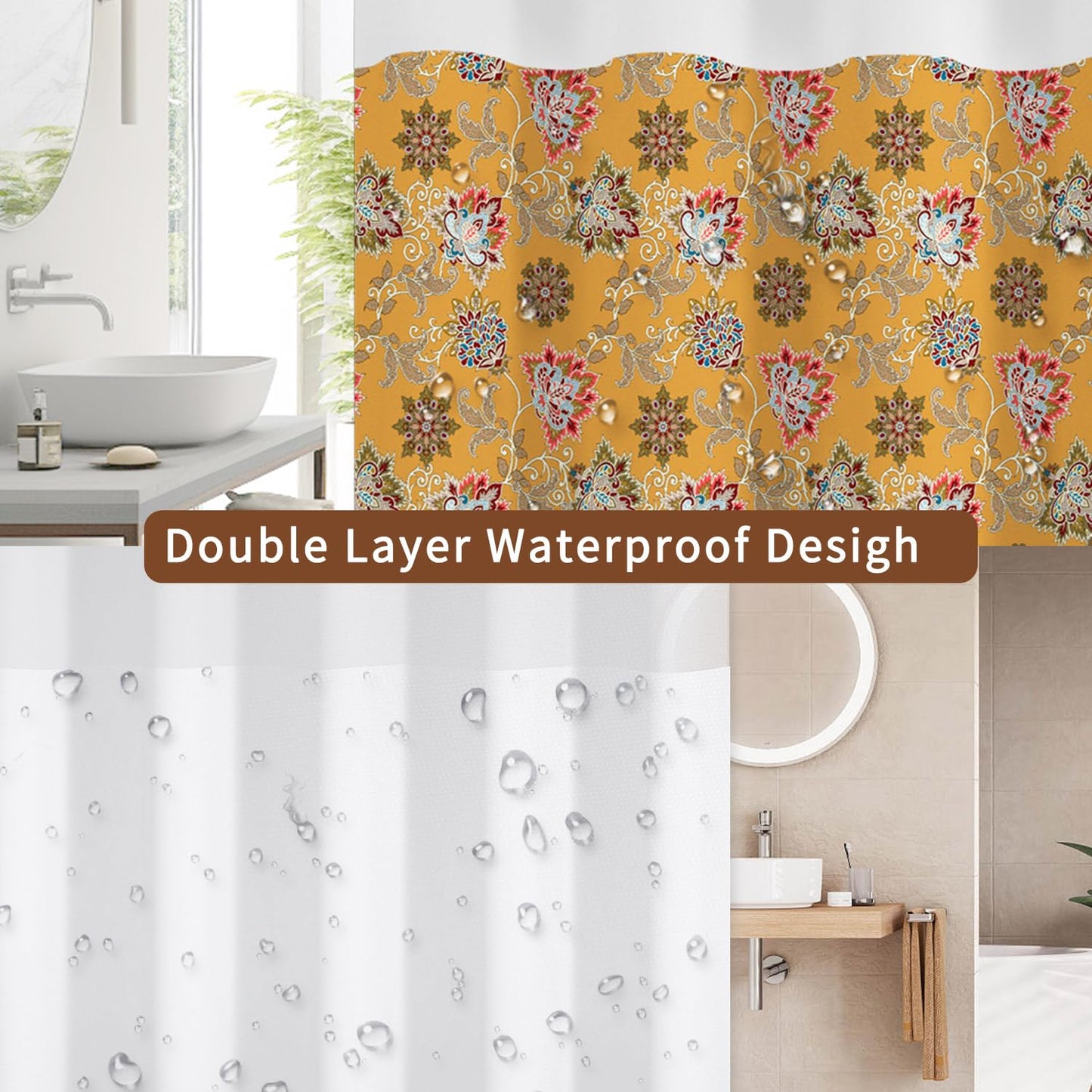 NAEMBCU No Hook Shower Curtain with Snap in Liner Set FYLX00238