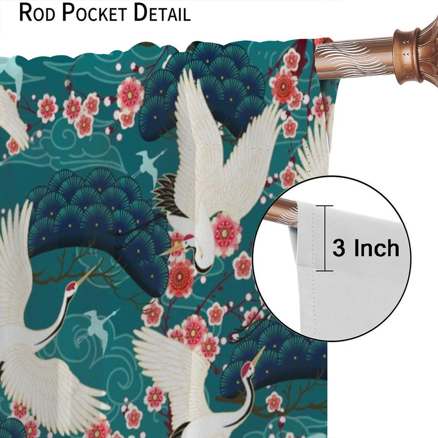 YSWOW Japanese Cranes Curtains, Asia Oriental Theme Art Printed Window Drapes for Bedroom Living Room Kitchen Decor Fabric 2 Panel 42x45 Inch 30% Shading Rate