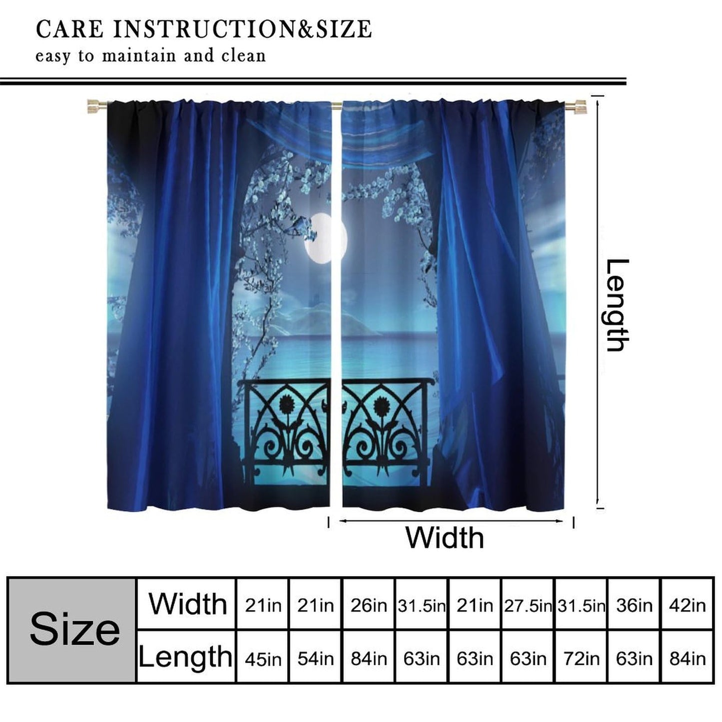 YCness Gothic Window Curtains, Retro Palace Architecture White Flowers Horror Atmosphere Calm Lake Scenery Window Treatments for Kitchen Bedroom Living Room 2 Panels Blue Drapes 42x45 Inch