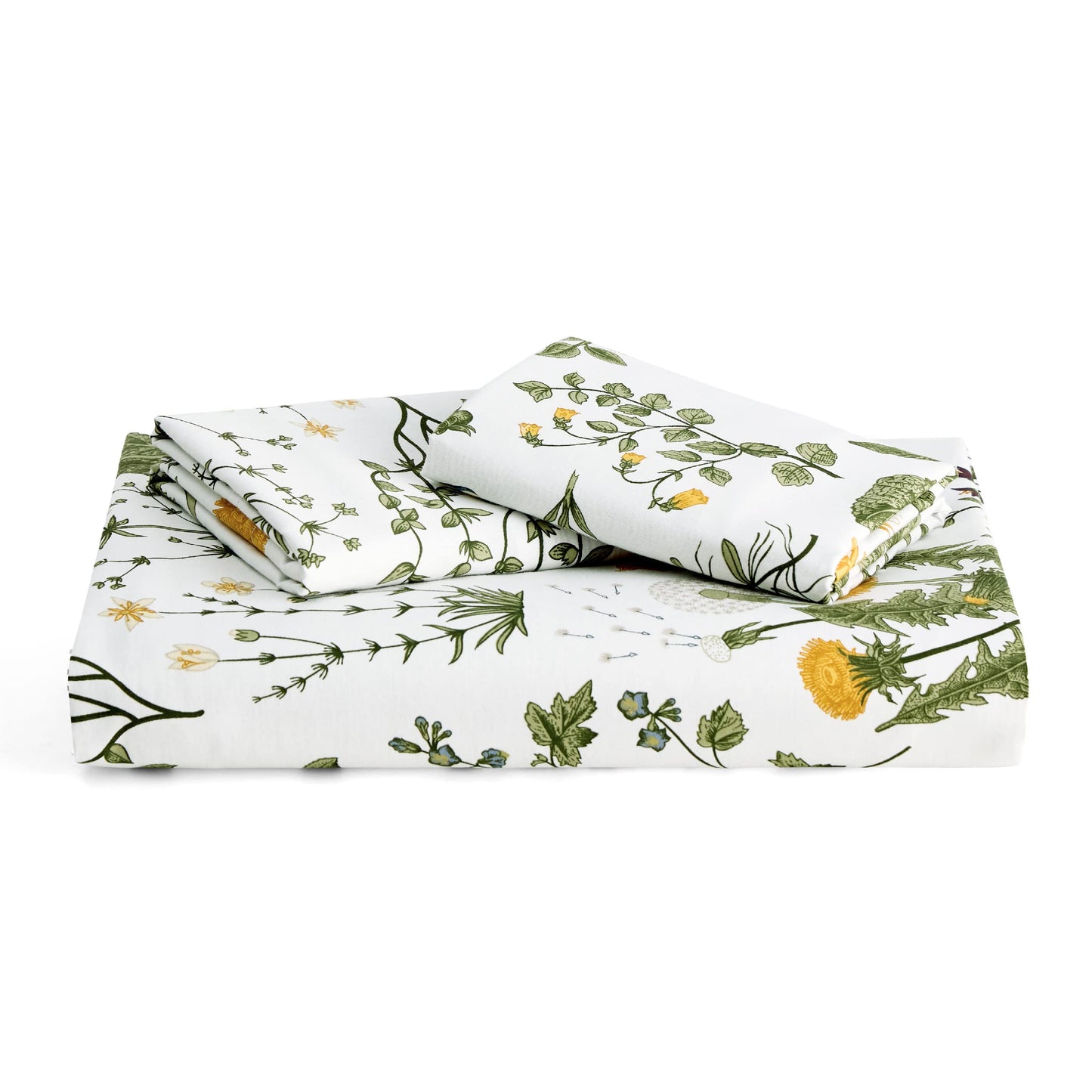 Bedsure Duvet Cover Queen Size - 100% Cotton Reversible Floral Queen Duvet Cover Set with Zipper Closure, 3 Pieces Soft & Breathable PureWoven Green Bedding Set with 2 Pillow Shams 20"x26"