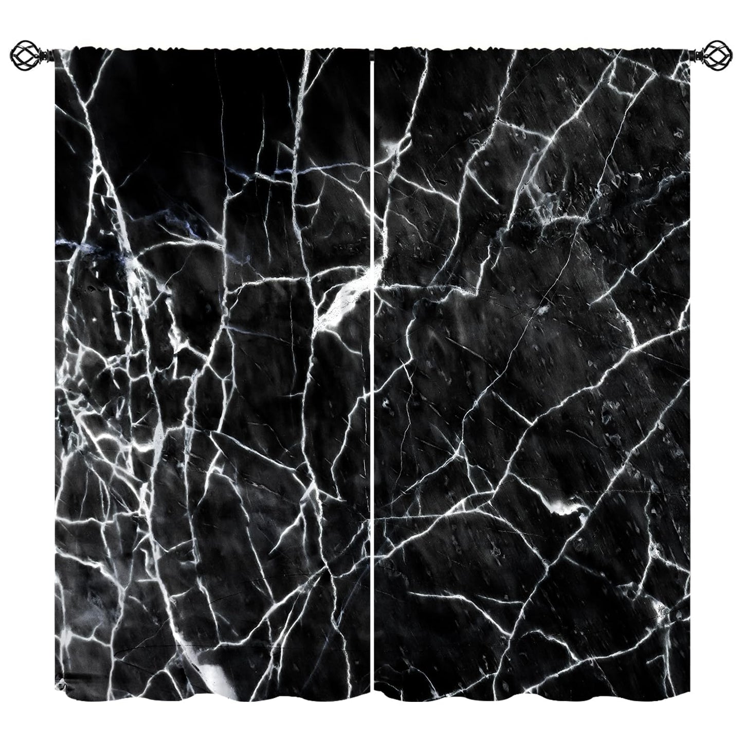 Djaby Marble Curtains, Abstract Modern Natural Black Grey Marble Window Treatments for Bedroom Living Kitchen Home 42" W X 45" L(No Blackout)