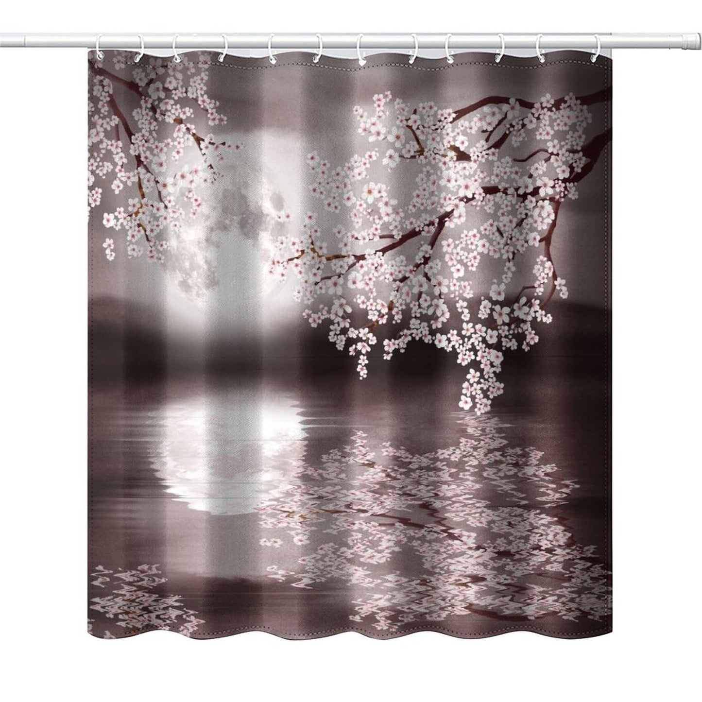 DDCBNS Japanese Cherry Blossom Shower Curtains,Pink Flower Nature Landscape Print Shower Curtain for Bathroom Decor Asia Oriental Theme Fabric Waterproof Upholstery Hook 66x72inch