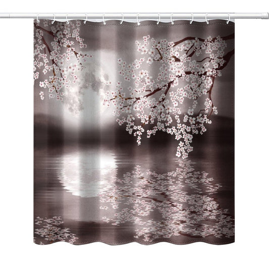 DDCBNS Japanese Cherry Blossom Shower Curtains,Pink Flower Nature Landscape Print Shower Curtain for Bathroom Decor Asia Oriental Theme Fabric Waterproof Upholstery Hook 66x72inch