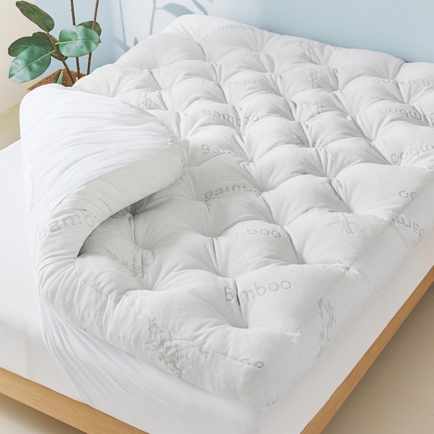 5 Inch Full Mattress Topper Viscose Derived from Bamboo,Extra Thick Pillow Top Mattress Pad Full Size,Cooling for Hot Sleepers,Memory Foam Filling for Pain Relief,White