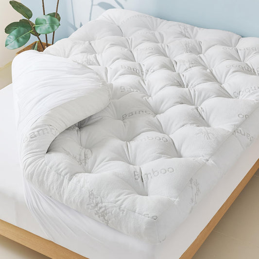 5 Inch Full Mattress Topper Viscose Derived from Bamboo,Extra Thick Pillow Top Mattress Pad Full Size,Cooling for Hot Sleepers,Memory Foam Filling for Pain Relief,White