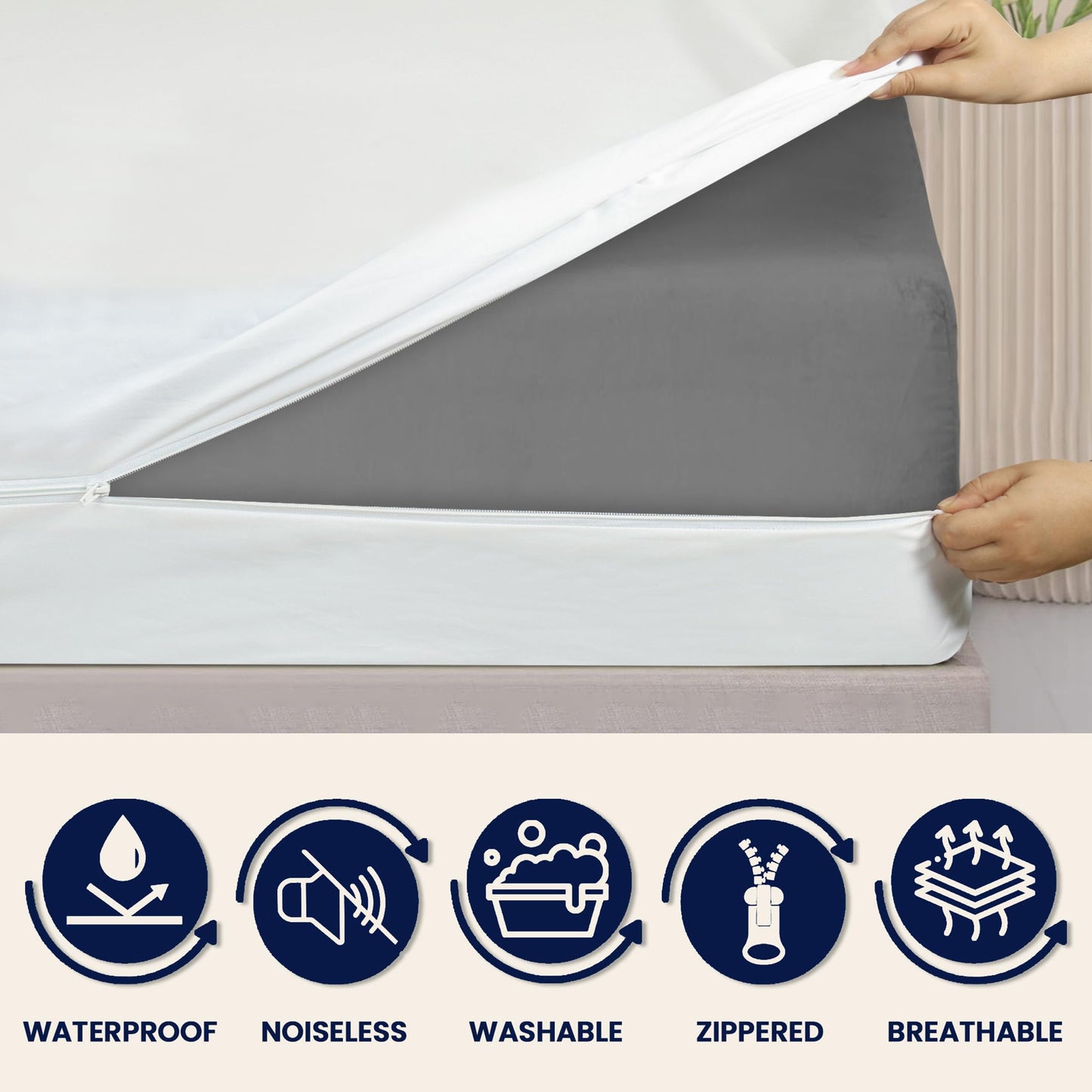 Full Mattress Protector Encasement with Zipper – Waterproof Mattress Protector Full Size – Soft, Breathable & Noiseless Zippered Mattress Cover – Fits Up to 12”